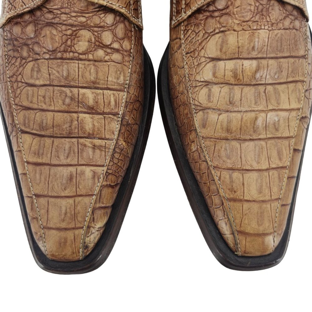 Vintage Italy Marcopizzi Men 8.5 Tan Brown Alligator Leather Dress Shoes Oxfords - Picture 4 of 10